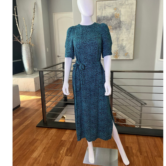 Whistles Daisy Waves Back Cutout Midi Dress in Blue Floral Print - Picture 1 of 16